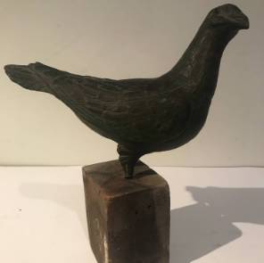 A 19th C French Zinc Pigeon Sculpture on Wooden Base